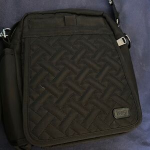Lug Black Quilted Messenger Bag with Geometric Pattern